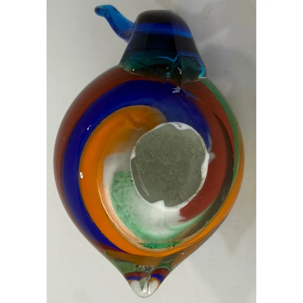 Large Art Glass Snail Paperweight Colorful Striped Hand Blown Murano Style Vtg